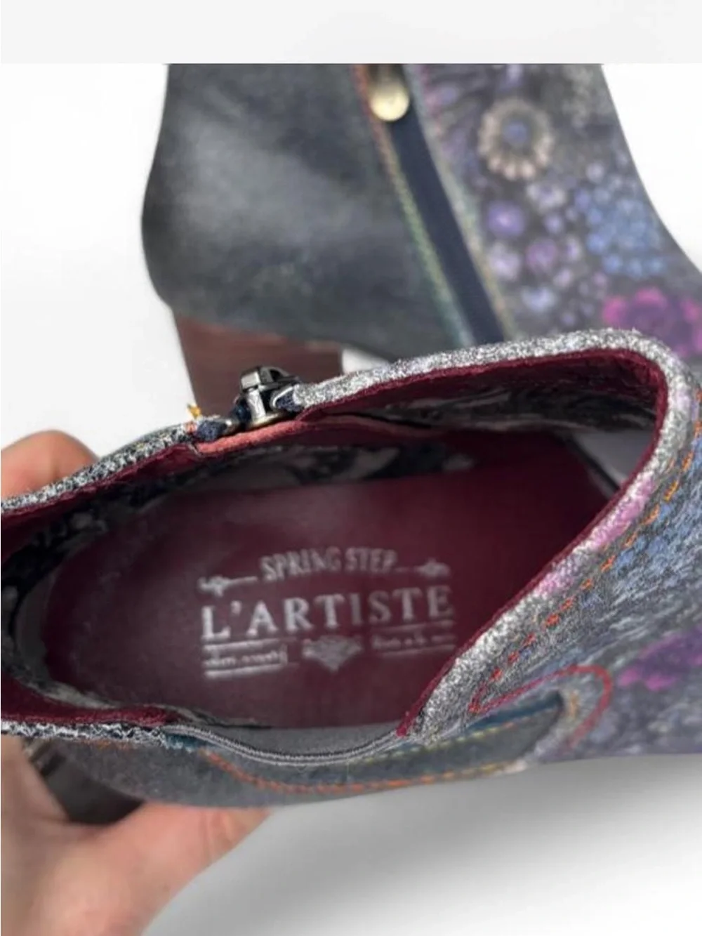 L’Artiste Spring Step Melvina Floral Leather Ankle Boots EU 38 US 7.5/8 like new